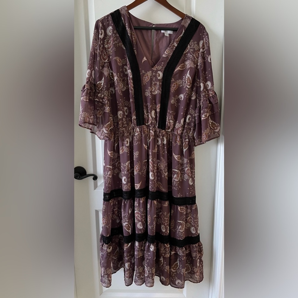 New York & Company Tiered Flowy Ruffled XL Midi Dress